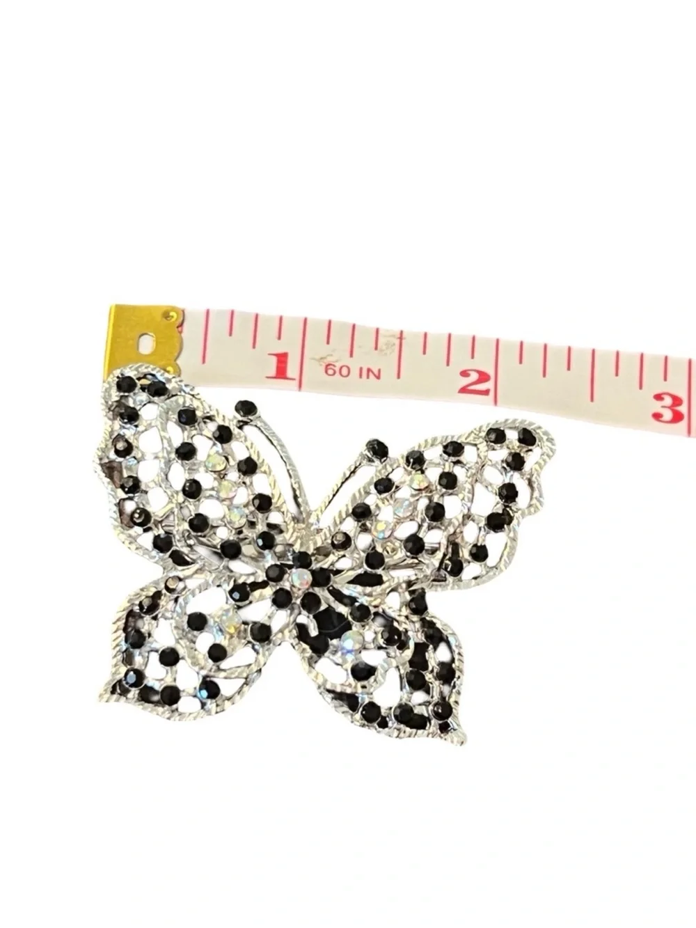Silver Butterfly Brooch with Black and Iridescent Stones FINAL PRICE DROP